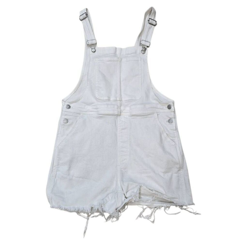 Madewell‎ Women's Medium White Denim Workwear Pockets Sleeveless Shorts Overalls